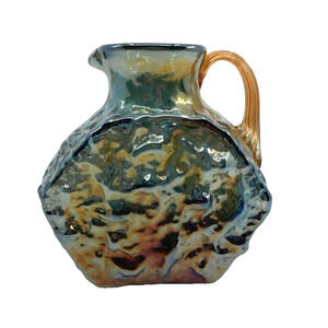 VTG Carnival Pattern Iredescent Blue Pilgrim Art Glass Pitcher Nugget Rock